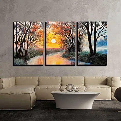 Photo of a three-piece painting on the wall.
